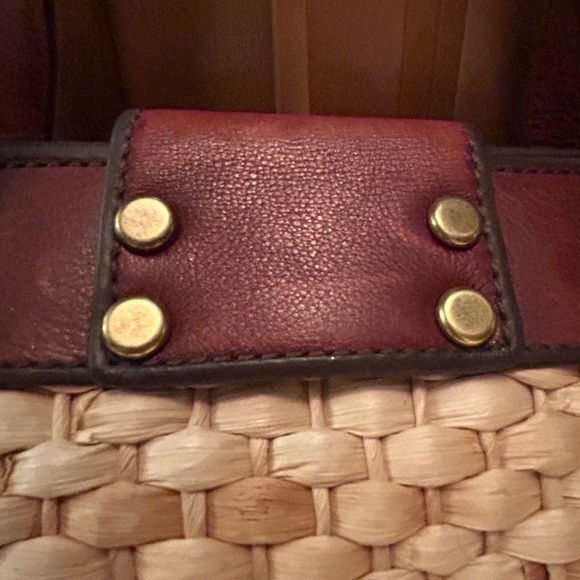 Fossil Natural Straw Brown Leather Trim Satchel Purse - Picture 4 of 15